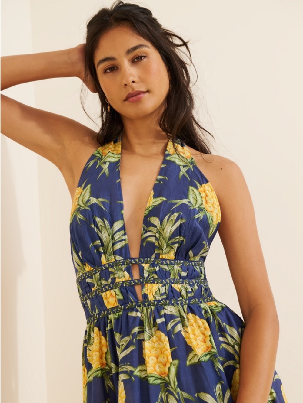 FARM Rio Delicate Pineapple Halter Midi Dress Size Large NWT - Picture 4 of 16